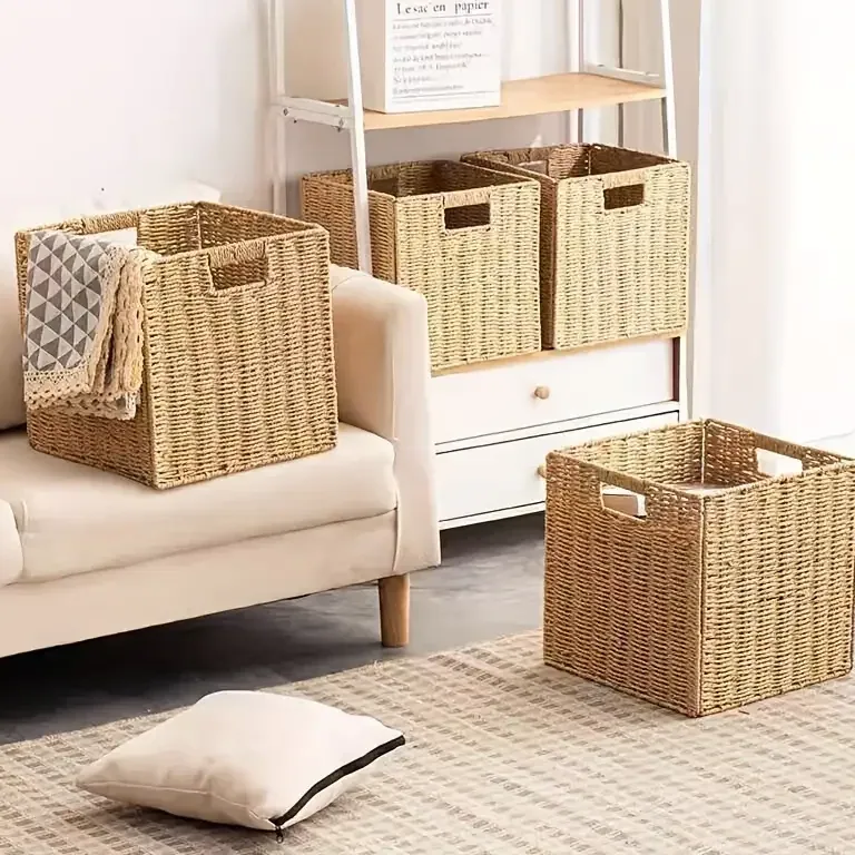 Panier cube pliable en osier pour rangement – Image 3