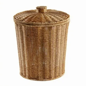 Panier de rangement cylindrique en osier avec couvercle