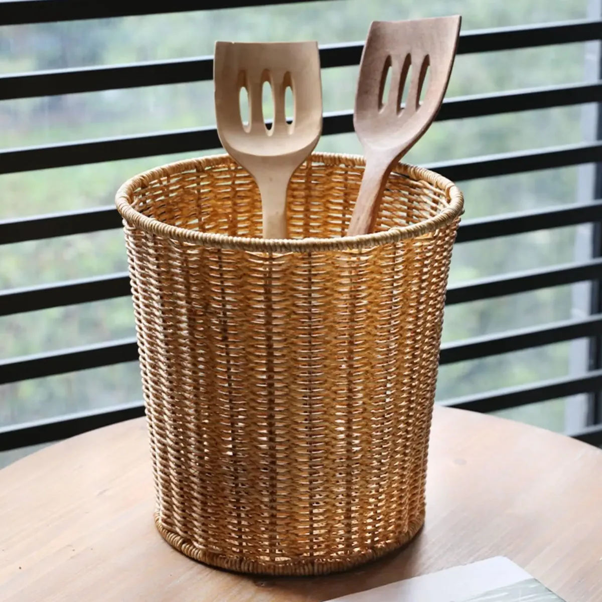Panier de rangement cylindrique en osier avec couvercle – Image 4