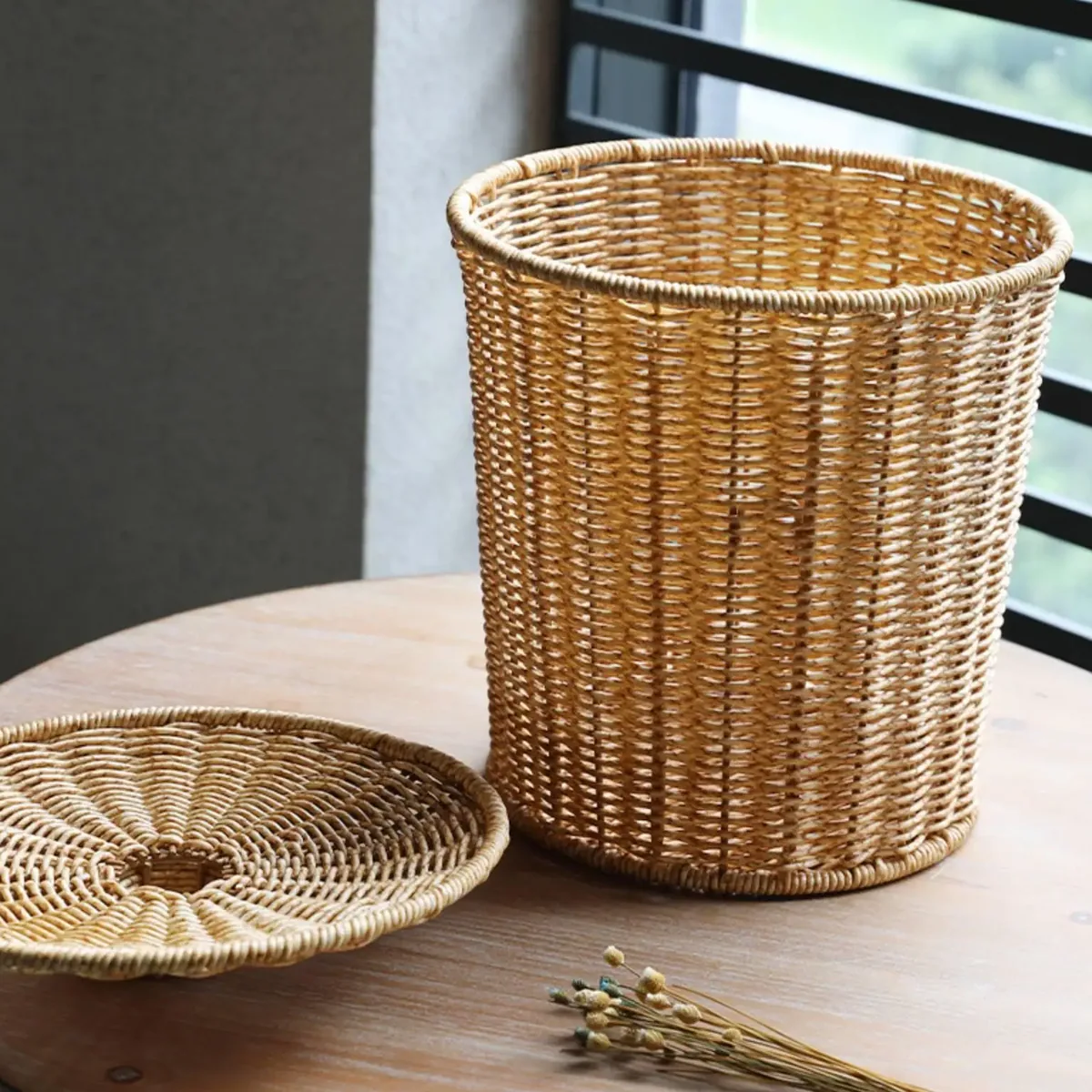 Panier de rangement cylindrique en osier avec couvercle – Image 5