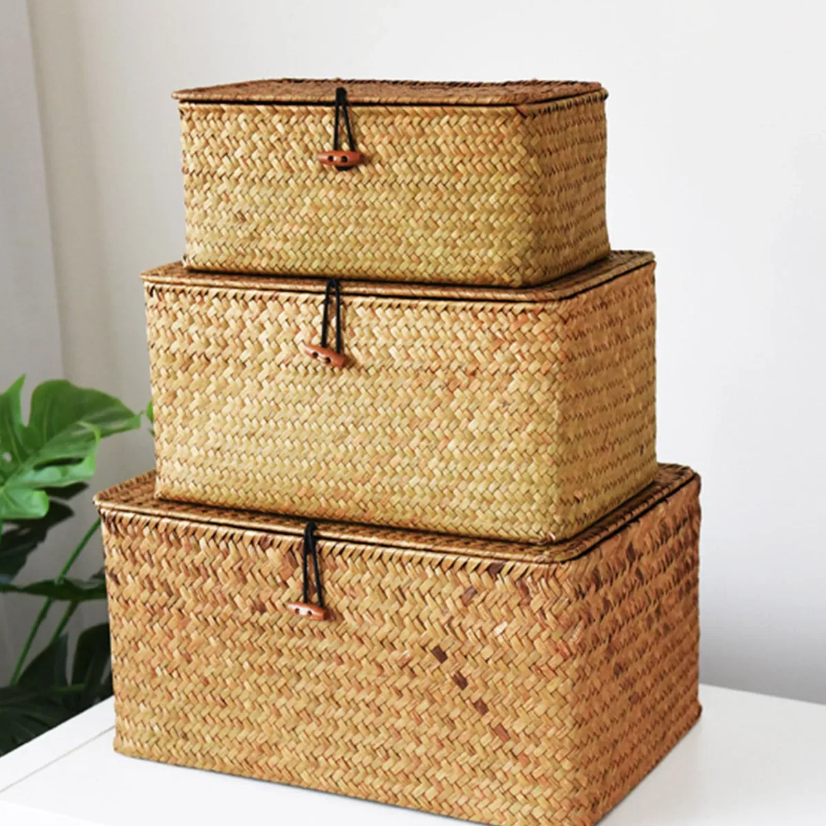 Panier de rangement en bambou tressé avec couvercle 120L – Image 4