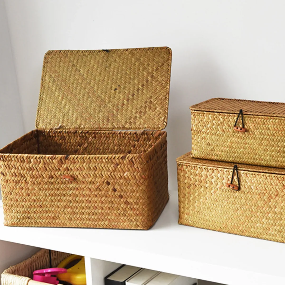 Panier de rangement en bambou tressé avec couvercle 120L – Image 5