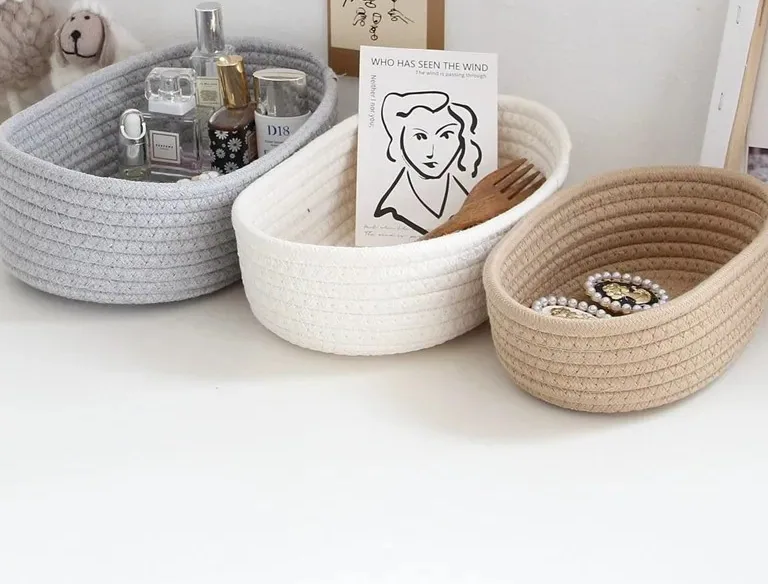 Panier de rangement en corde de coton tressée style nordique
