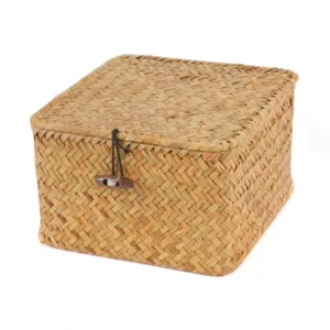 Panier de rangement en jonc de mer tressé avec couvercle