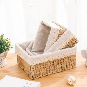 Panier de rangement en osier vert clair tressé