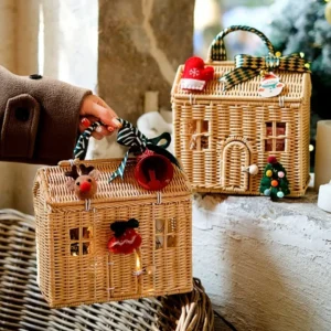 Panier de rangement en rotin tressé avec couvercle