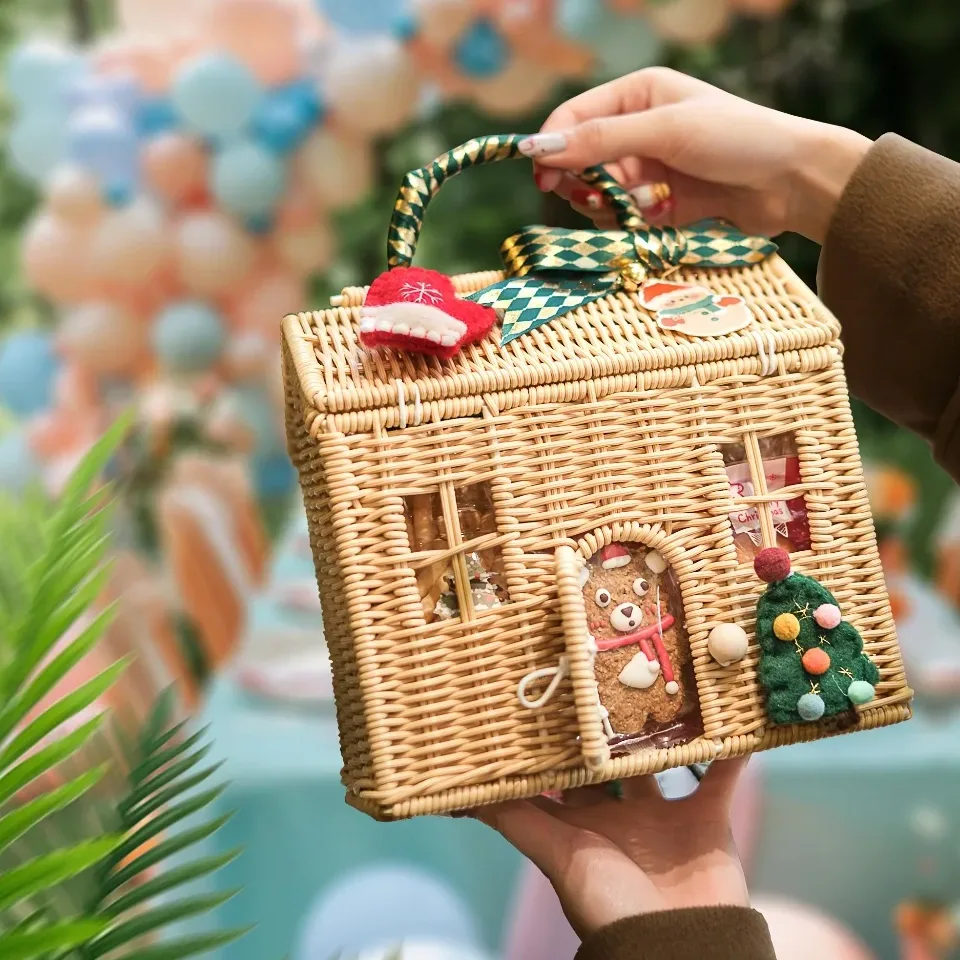 Panier de rangement en rotin tressé avec couvercle – Image 3
