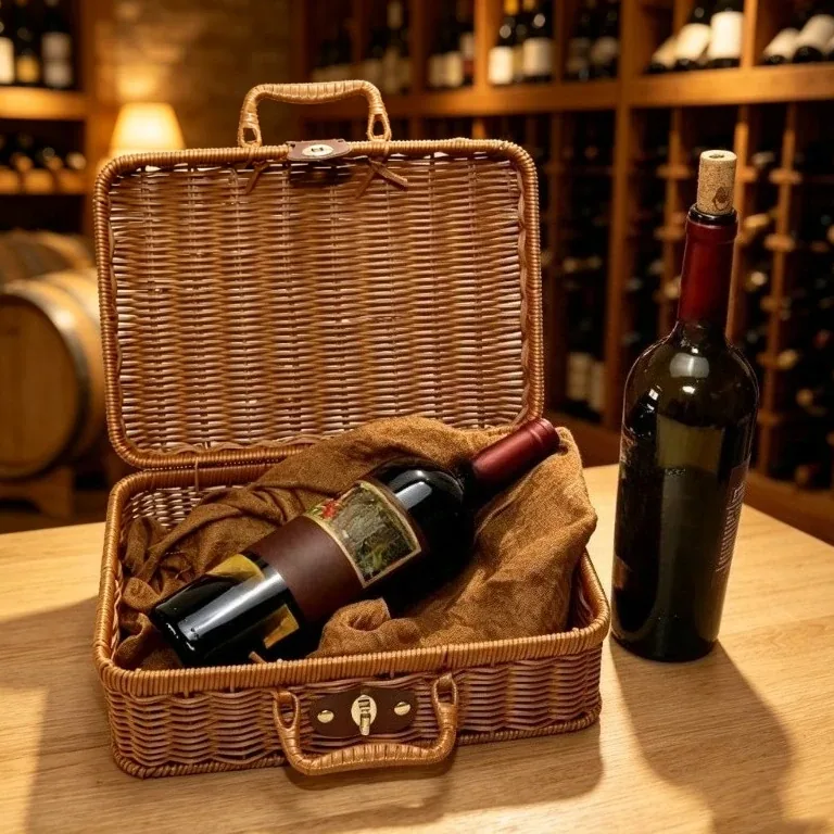 Panier de rangement en rotin tressé avec serrure et poignées – Image 4