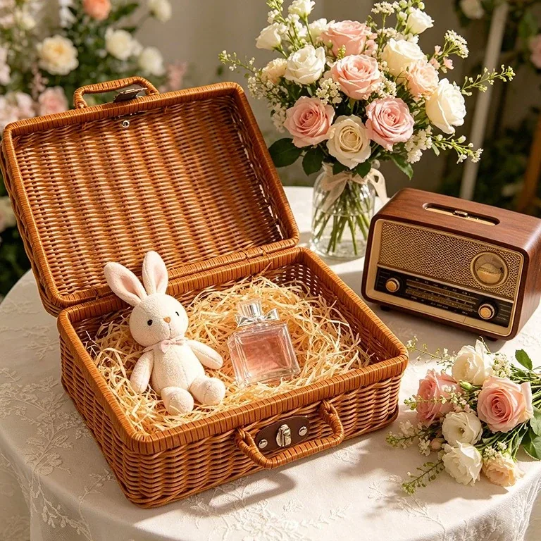 Panier de rangement en rotin tressé avec serrure et poignées – Image 5