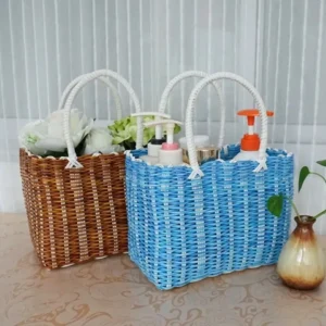 Panier de rangement en rotin tressé multicolore 24x14x18 cm