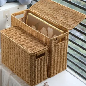 Panier de rangement rectangulaire en rotin naturel