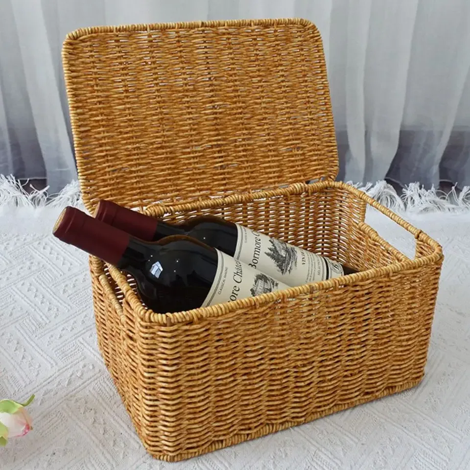 Panier de rangement rectangulaire noir avec couvercle – Image 3