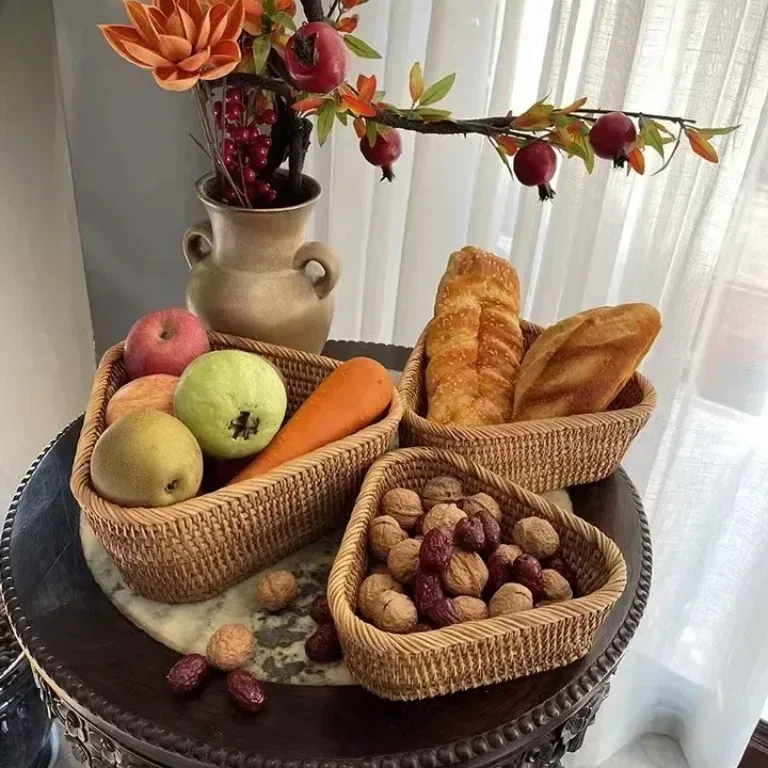 Panier de rangement tressé en bambou — Jaune – Image 3