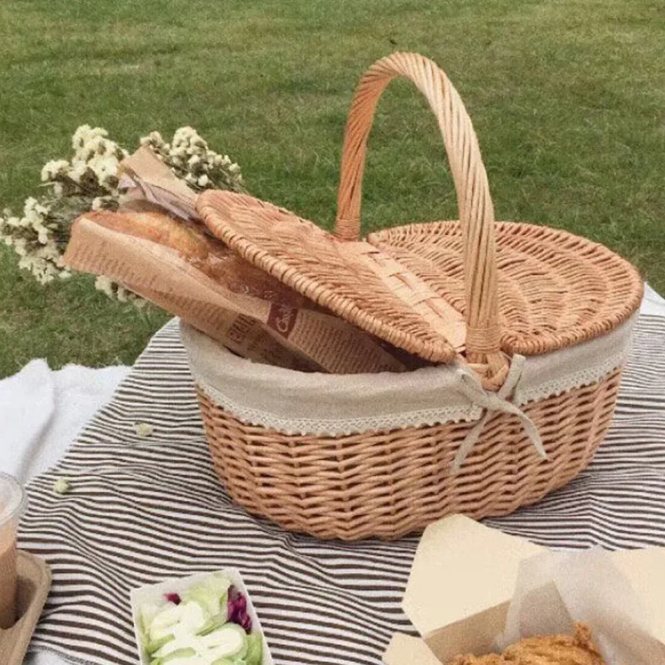Panier en rotin avec couvercle pour fruits et snacks – Image 3