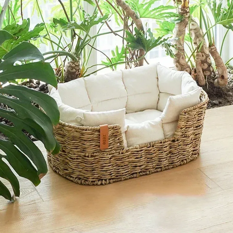 Panier en rotin pour chat et petit chien, intérieur coton – Image 5