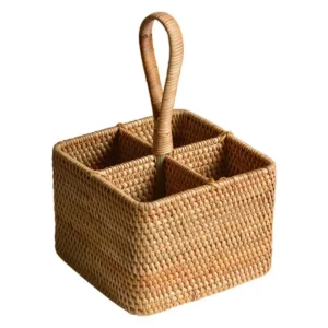 Panier en rotin tissé 4 compartiments, facile à transporter