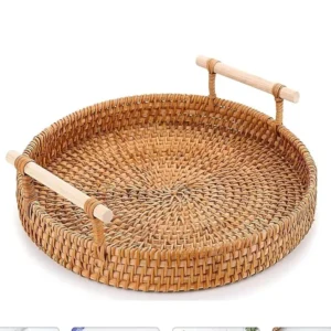 Panier en rotin tressé avec poignées pour service