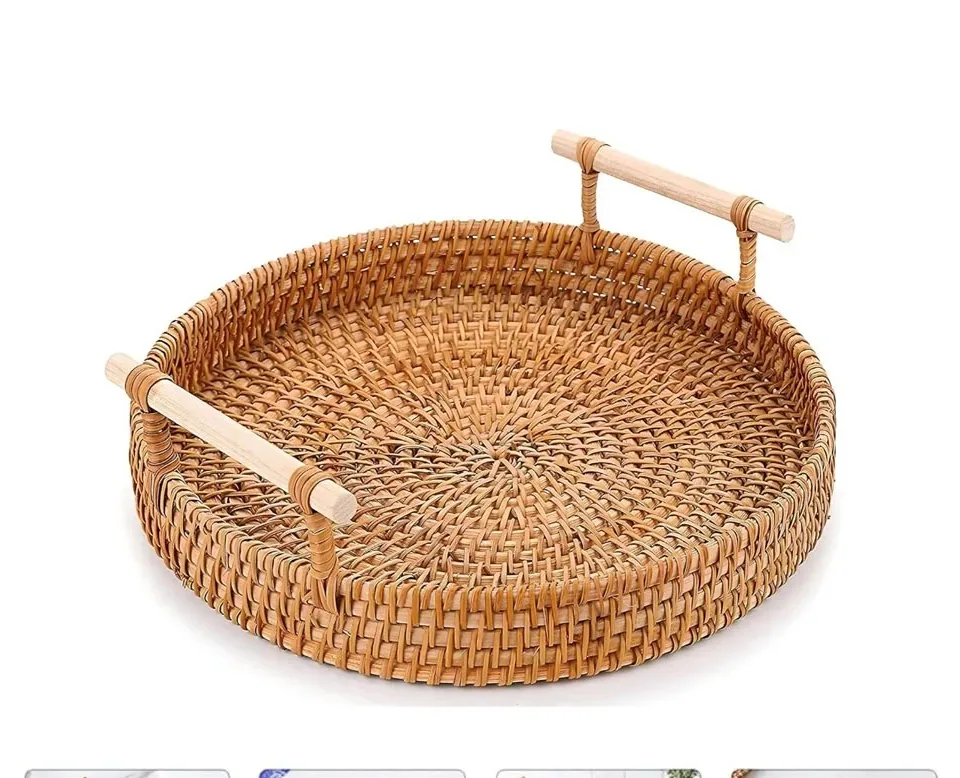 Panier en rotin tressé avec poignées pour service