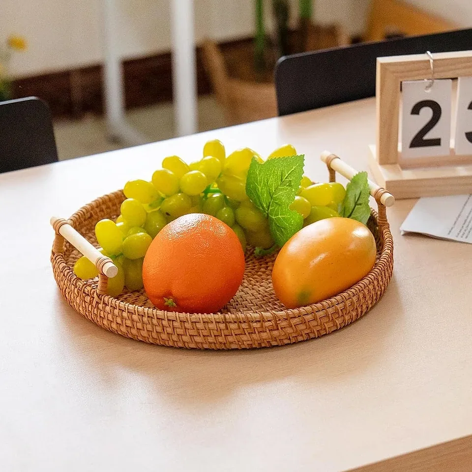 Panier en rotin tressé avec poignées pour service – Image 3
