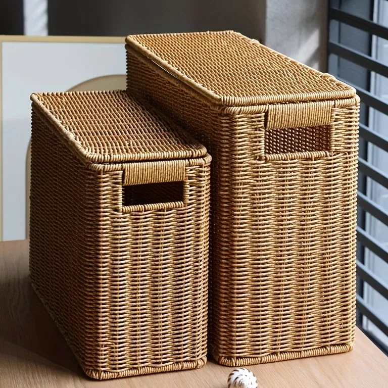 Panier étroit haut en rotin tressé style nordique – Image 3