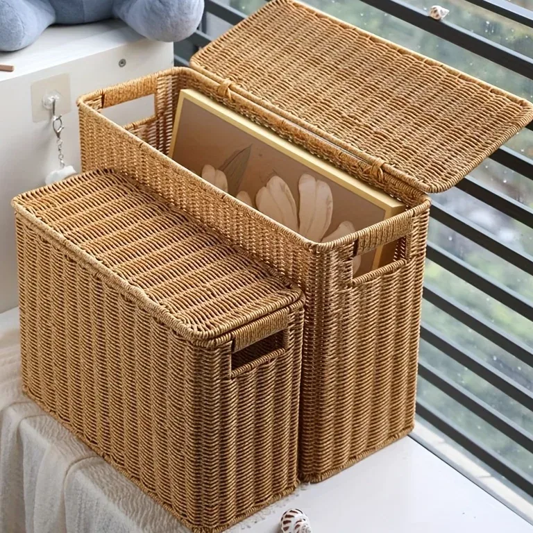 Panier étroit haut en rotin tressé style nordique – Image 4