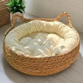 Panier lit rond en rotin avec coussin coton