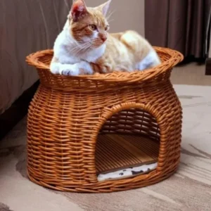 Panier litière en rotin tressé pour petit chien