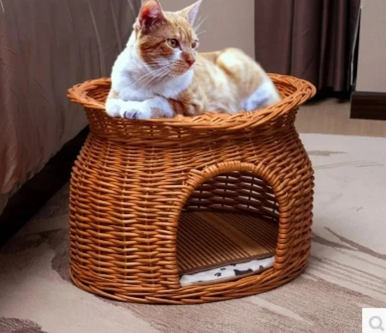 Panier litière en rotin tressé pour petit chien