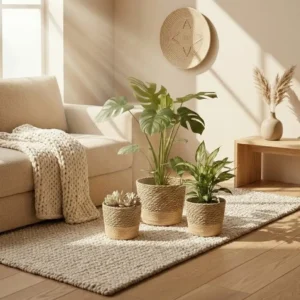 Panier pliable en rotin bicolore pour cache-pot