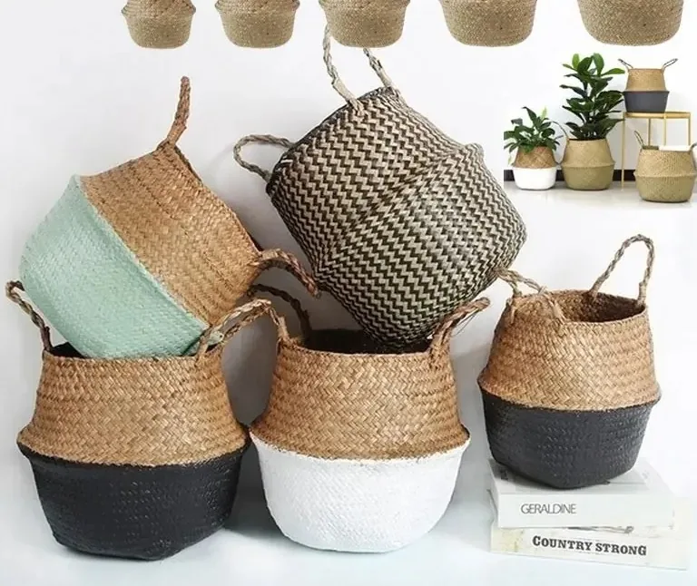 Panier pliable en rotin tressé avec poignée – Image 2