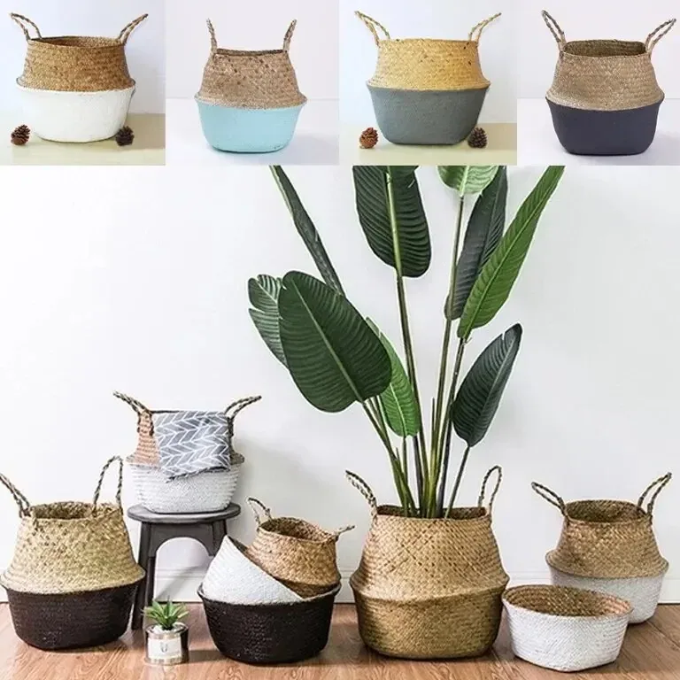 Panier pliable en rotin tressé avec poignée – Image 3