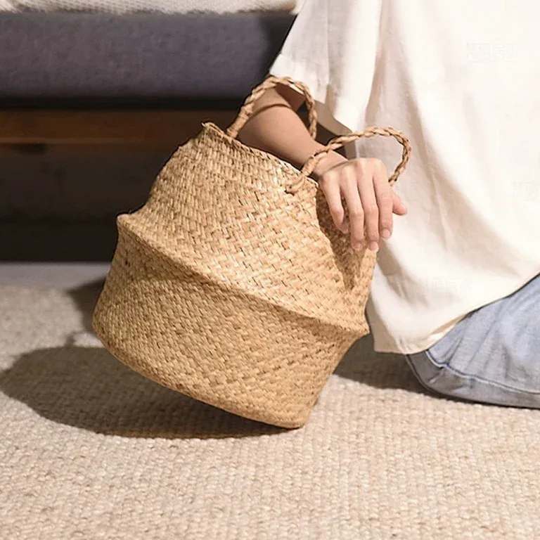 Panier pliable en rotin tressé avec poignée – Image 4