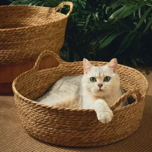 Panier rond en bambou respirant pour chat et chiot
