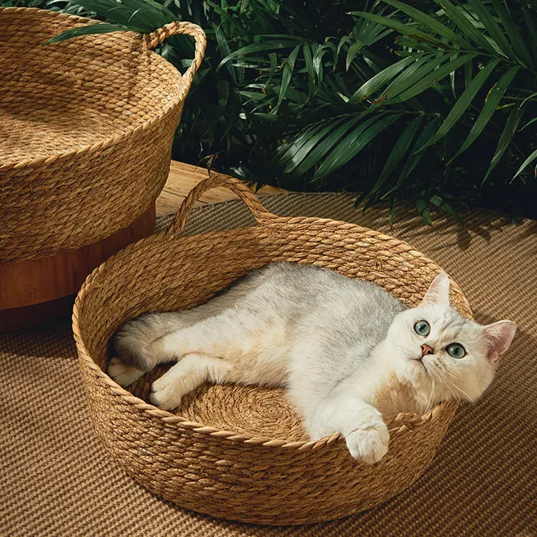 Panier rond en bambou respirant pour chat et chiot – Image 2