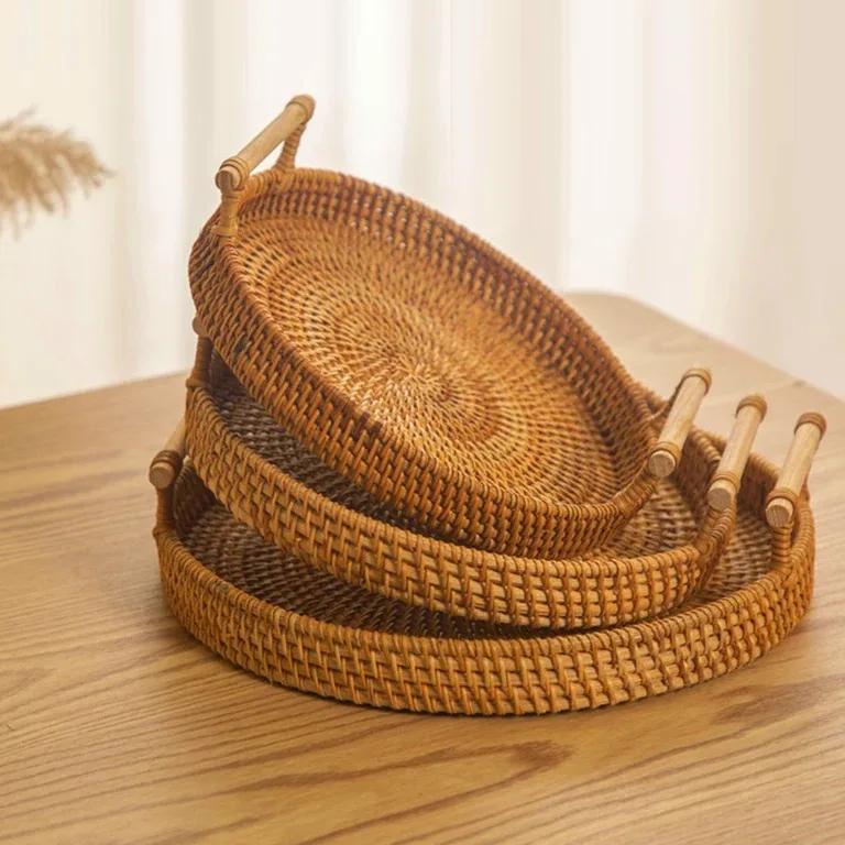 Panier rond en rotin bleu avec poignée — modèle Bleu