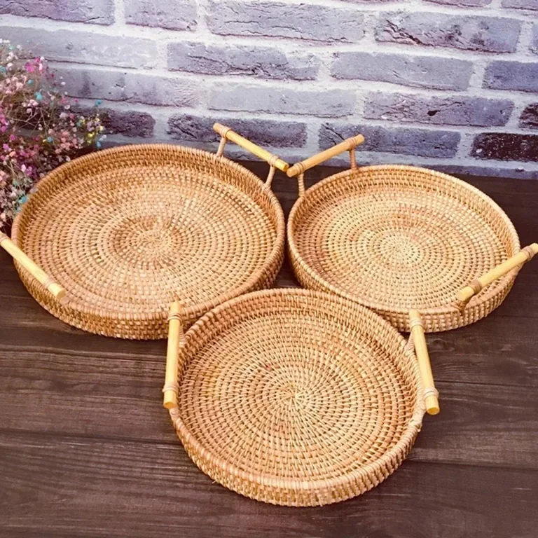 Panier rond en rotin bleu avec poignée — modèle Bleu – Image 3