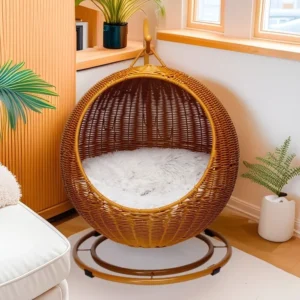 Panier suspendu rotin tressé pour chats et petits chiens