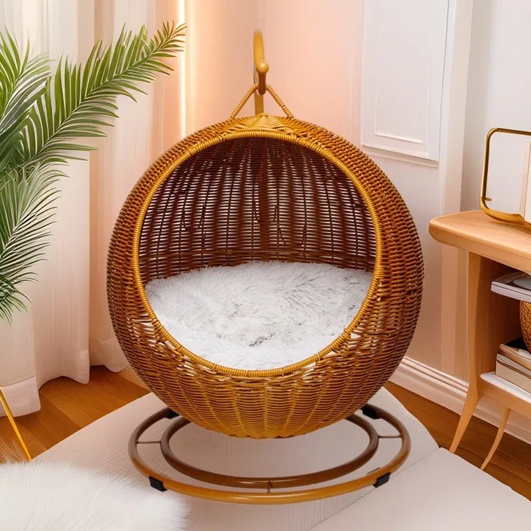 Panier suspendu rotin tressé pour chats et petits chiens – Image 3