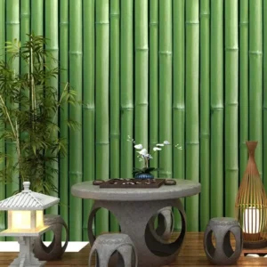 Papier peint adhésif vinyle vert bambou pour étagères
