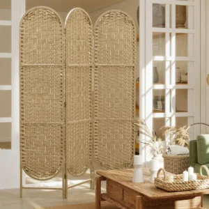 Paravent 3 panneaux 120x170 cm en bois tressé