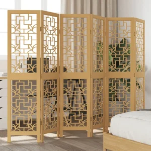 Paravent 3 panneaux en bois massif pliable pour intérieur