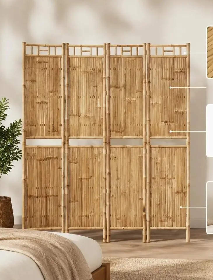 Paravent 4 panneaux en bambou 160 x 180 cm