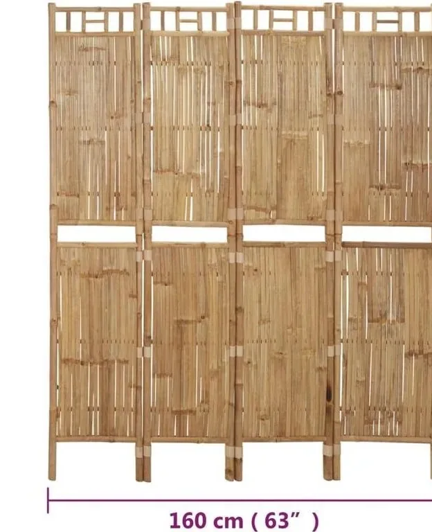 Paravent bambou naturel pliable 4 panneaux 160x180 cm – Image 4