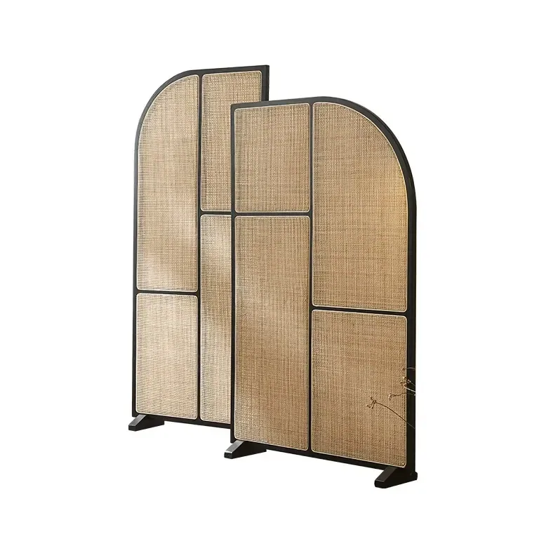 Paravent mobile bois massif et rotin style japonais – Image 2