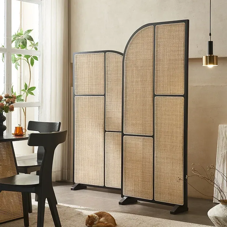 Paravent mobile bois massif et rotin style japonais – Image 5