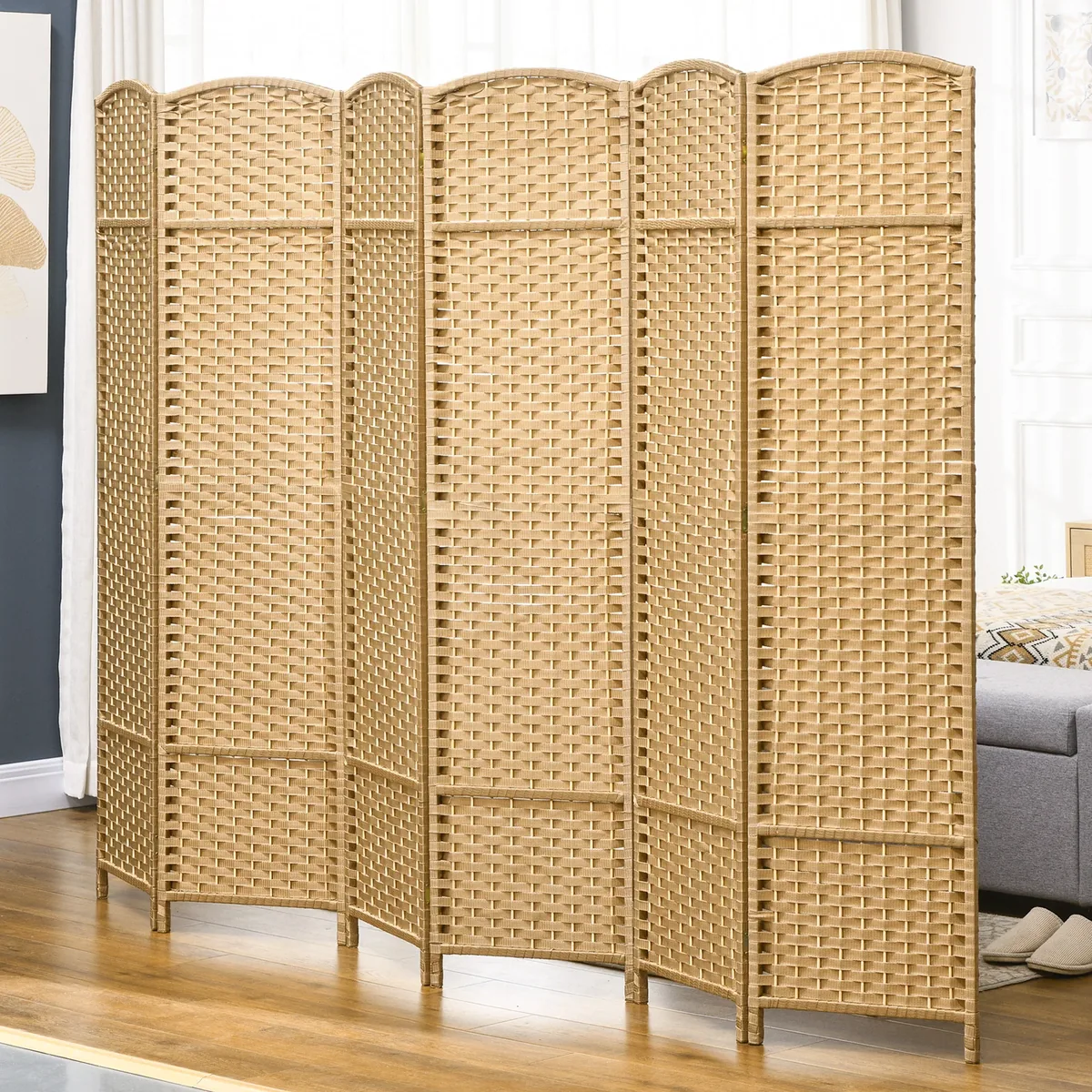 Paravent pliable 6 panneaux en rotin et bambou – Image 2