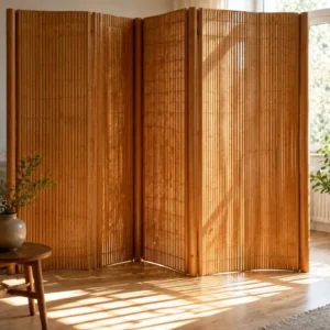 Paravent pliable en bambou brun 165 x 400 cm