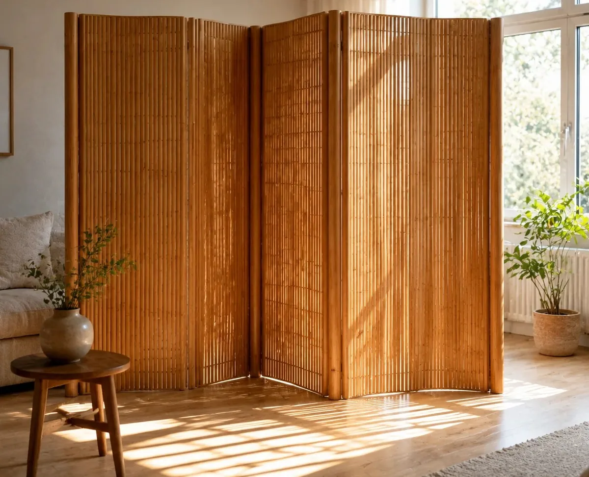 Paravent pliable en bambou brun 165 x 400 cm