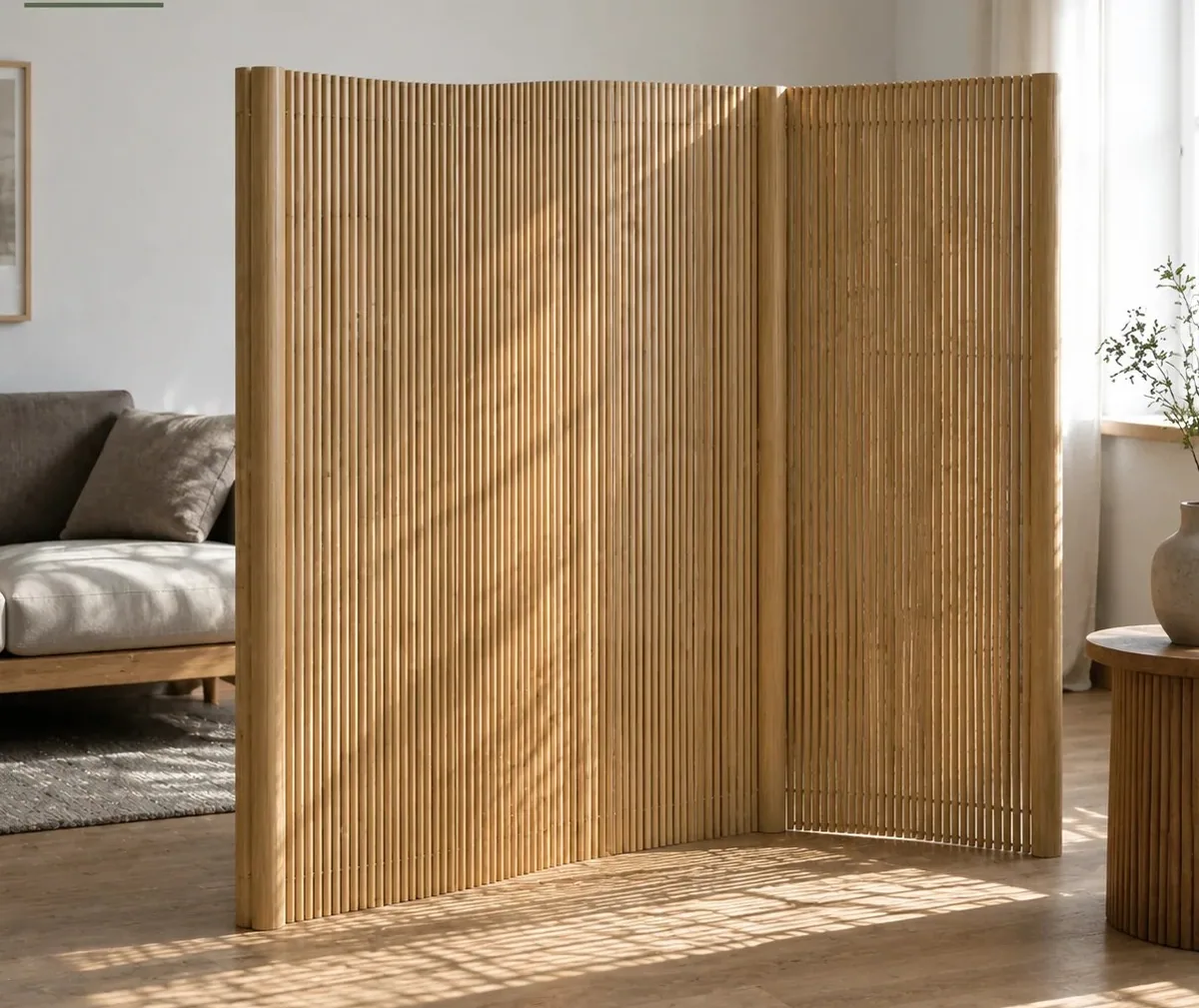 Paravent pliable en bambou gris 165x800 cm autoportant