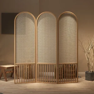 Paravent pliable en rotin et bois massif